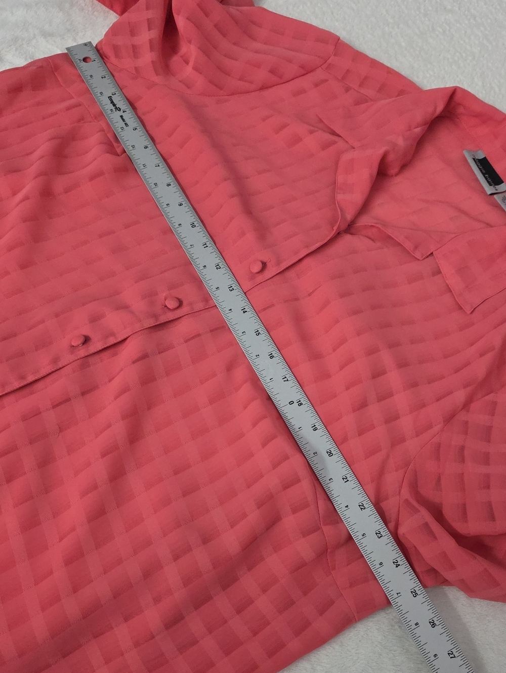 Maggie Barnes Coral Semi-Sheer Check Button Front Blouse 20W - Picture 4 of 6